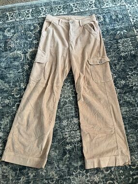 American Eagle Outfitters Wide-Leg Corduroy Cargo Pants in Beige